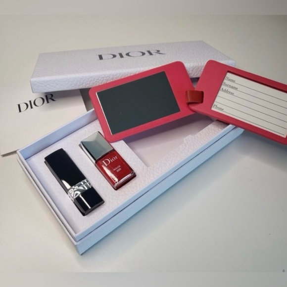 DIOR 999 Red Lipstick, Nail Polish, Luggage Tag/Mirror set in Box - Picture 10 of 12